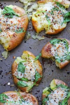 Cheesy spinach smashed potatoes