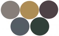 Steampunk colours from Sherwin-Williams, as selected by Linda Hentschel, partner in Steampunk by Design. Clockwise, from top left: Mink (SW 6004); Chamois (SW 6131); Plum Brown (SW 6272); Outerspace (SW 6251); Roycroft Bottle Green (SW 2847)