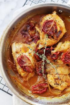 Pan-seared chicken breasts with sun dried tomatoes