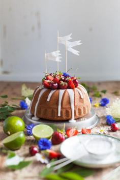 Yogurt and Elderflower Cake with Strawberries and Cherries Recipe via made by mary