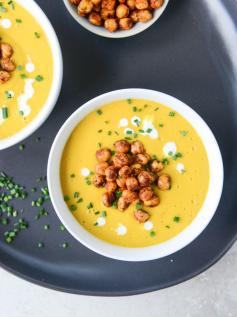 smoked gruyere butternut soup with spicy chickpeas