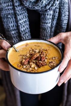 Brie + Cheddar Apple Beer Soup with Cinnamon Pecan Oat Crumble