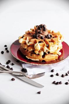 Belgian Cookie Dough Waffles with Chocolate Whipped Cream
