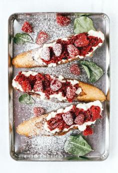 Rustic French Toast with Roasted Raspberries & Almond Ricotta