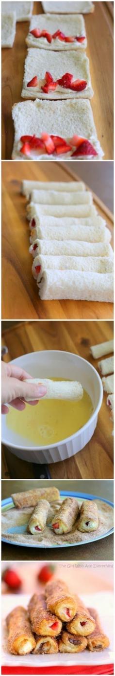 
                        
                            French Toast Roll-Ups - my kids didnt like the cream cheese, use Nutella next time.
                        
                    