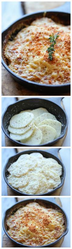 ...Parmesan Crusted Scalloped Potatoes - Rich, creamy, and cheesy potatoes smothered in heavy cream and Parmesan goodness, and it’s sure to be a hit at your Thanksgiving feast...