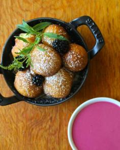 LEMON VERBENA & RICOTTA DOUGHNUTS WITH BLACKBERRY SAUCE