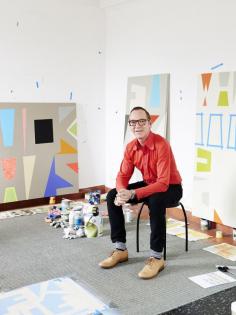 Melbourne artist Jon Campbell in his studio.  Photo - Eve Wilson for thedesignfiles.net