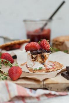 Balsamic Marshmallow & Thyme Roasted Strawberry S'mores