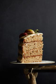 Spiced Apple Layer Cake with Goat Cheese Frosting and Caramel