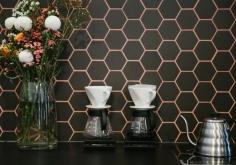 Altius Coffee Brewers | Melbourne CBD | Broadsheet Melbourne | Hexagonal Wallpaper, brown and pink