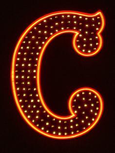 Letter C in neon lights