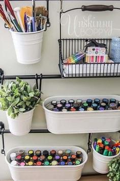 
                        
                            Pretty genius idea for craft room storage organization-- hang buckets on the wall!
                        
                    