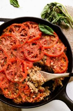 Cheesy Farro Bake with Mushrooms, Tomatoes & Shallots. ☀CQ #glutenfree