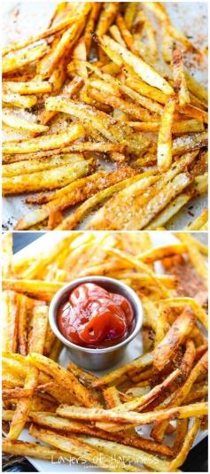 Extra-crispy French fries baked not fried – so you can feel good about eating them!