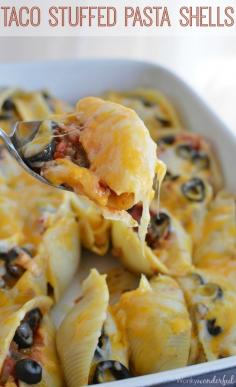 
                    
                        Taco Stuffed Pasta Shells - Easy and flavorful pasta bake dinner recipe.
                    
                
