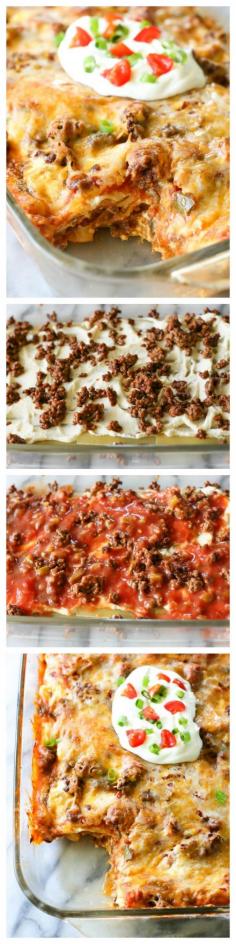 
                    
                        Taco Lasagna - only 7 ingredients. So easy! {The Girl Who Ate Everything}
                    
                