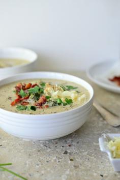 Roasted Broccoli Cauliflower Soup {with Bacon and White Cheddar!}