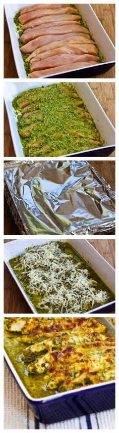 Baked Pesto Chicken (LowCarb, GlutenFree) 4 boneless, skinless chickenn breastssalt and fresh ground black pepper for seasoning chick...