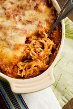 Paula Deen's Baked Spaghetti, better than regular spaghetti. We make and eat no other spaghetti any more. Yummy!