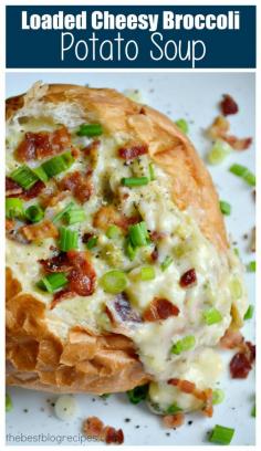 
                    
                        This Loaded Cheesy Broccoli Potato Soup is easy to make and is a crowd pleaser! Top with your favorite baked potato toppings like bacon, sour cream & green onions and serve in a fun bread bowl to complete the meal!
                    
                