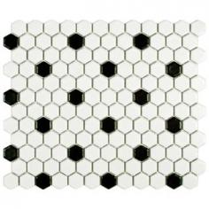 
                    
                        High PE rating - good for dairy room. Somertile Victorian Hex Matte White With Black Dot Porcelain Mosaic Tiles (Pack of 10)
                    
                