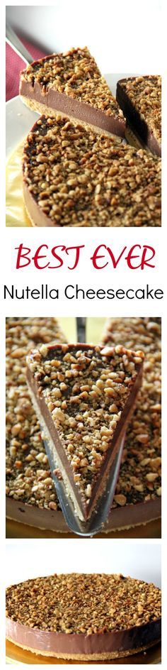 Best-ever NO BAKE Nutella Cheesecake with toasted hazelnut, to-die-for richest and creamiest cheesecake