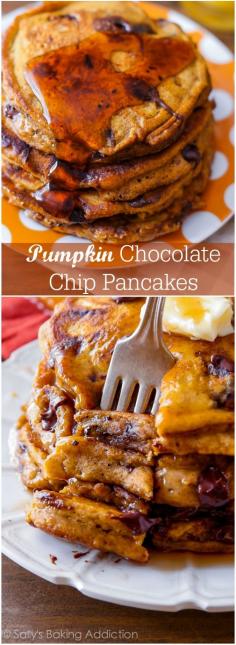 
                    
                        Pumpkin Chocolate Chip Pancakes - this is the ultimate recipe for moist, fluffy, thick pumpkin pancakes!
                    
                