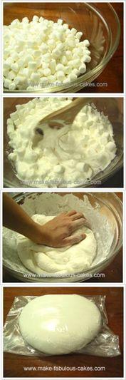 
                    
                        How to make easy marshmallow fondant: marshmallows, water, and powdered sugar. SO delicious and makes it easy to create beautiful cakes. i love it!!!
                    
                