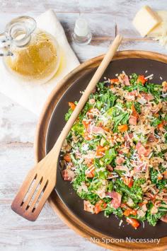 
                    
                        Warm Kale Salad {with Bacon, Crispy Shallots, Walnuts, Red Peppers & Honey-Dijon Vinaigrette}
                    
                