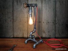 Edison Light  - Plumbing Pipe - Steampunk Art - Industrial Furniture - Faucet Handle