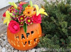 Use a pumpkin as a vase like this Happy Anniversary Pumpkin Arrangement by All Things G&D  #allthingsgd
