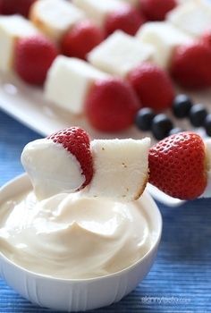 
                        
                            Red White and Blue Fruit Skewers with Cheesecake Yogurt Dip - a quick, easy dessert that doesn't require much work, it doesn't get easier than this!
                        
                    