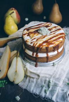 Brown Butter Pear Cake with Rum Caramel