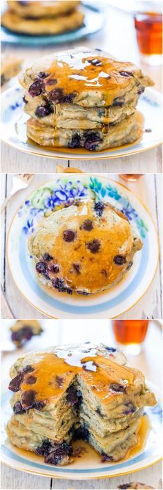 
                    
                        Dairy-Free Soft and Fluffy Blueberry Pancakes - Healthier pancakes that are soft, fluffy, light & just bursting with blueberries!
                    
                
