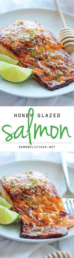 Honey Glazed Salmon - The easiest, most flavorful salmon you will ever make. And that browned butter lime sauce is to die for!