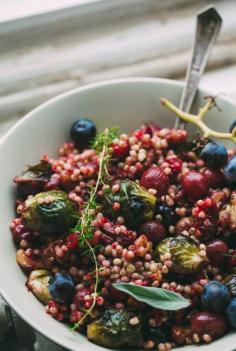 
                    
                        SORGHUM PILAF WITH ROASTED BRUSSELS SPROUTS, CRANBERRIES AND GRAPES
                    
                