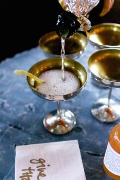 champagne, grapefruit and ginger cocktails