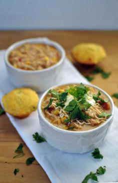 
                    
                        Healthy Slow Cooker White Chicken Chili warms the body and soul on any chilly day. Lean chicken, vegetables￼, beans & fresh herbs combine with greek yogurt for a healthy chili to feed a crowd on game-day or your family on any weeknight. | Becky's Best Bites
                    
                