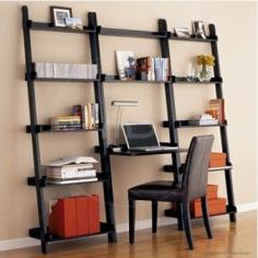 Ladder Bookshelf Large with Desk - Black - Buy Ladder Shelves - Milan Direct