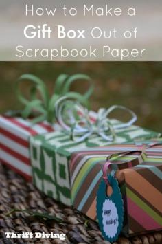 How to Make a Gift Box Out of Scrapbook Paper - Never pay for wrapping paper again on the smaller gifts you gift :). Uses two sheets of 12x12 scrapbook paper. - Full tutorial and video instructions. Thrift Diving