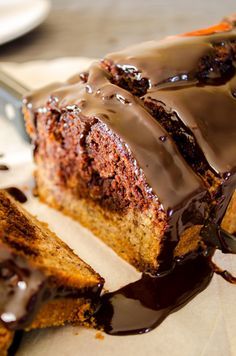 
                    
                        Chocolate marbled banana bread topped with a silky ganache.
                    
                