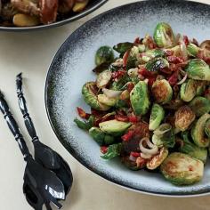 Caramelized Brussels Sprouts with Pancetta | Crisp pancetta brings flavor and texture to these earthy Brussels sprouts.