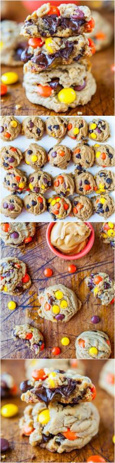 Reese’s Pieces Soft Peanut Butter Cookies - Peanut butter lovers' will go nuts for these super soft cookies loaded with Reese's Pieces & chocolate!