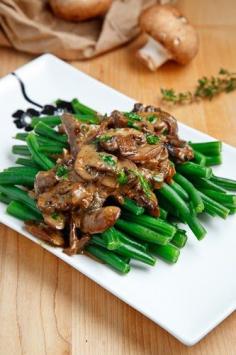 
                    
                        Green Beans in a Creamy Mushroom Sauce ~ A quick and easy stove top side dish of green beans in a creamy mushroom sauce
                    
                