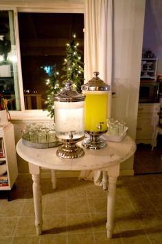 
                    
                        Drink containers and canning jars in trays -- Holiday Dessert Party 2014
                    
                