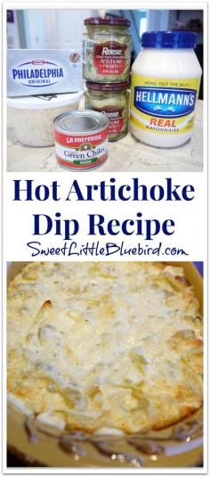 
                    
                        Hot Artichoke Dip Recipe {with diced green chiles} The best!!! | SweetLittleBluebi...
                    
                