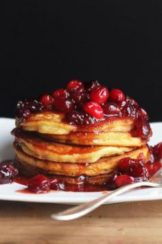 
                    
                        Eggnog Pancakes with Maple Cranberry Syrup
                    
                