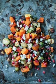 
                    
                        Garlic Chili-Maple Roasted Butternut Squash & Brussels Sprouts with Pomegranate + Gorgonzola
                    
                