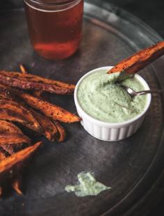 
                    
                        Sweet Potato Fries with Cilantro Lime Dipping Sauce
                    
                